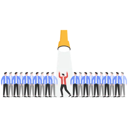 Businessman being flash lighted among other businessmen  Illustration