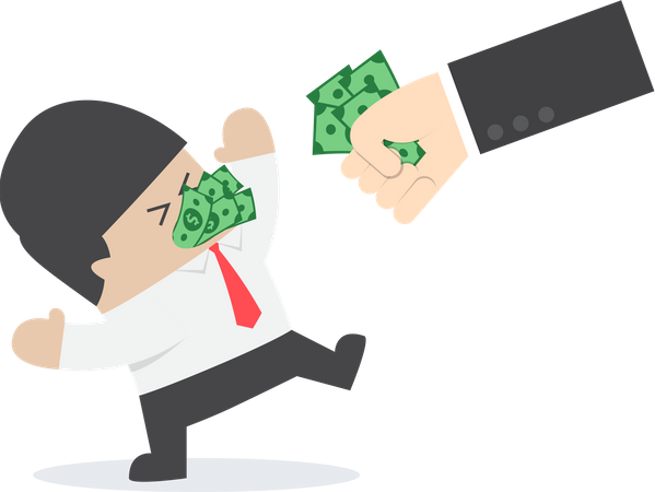 Businessman being forced to eat money Illustration