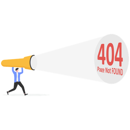 Businessman being guided by hand holding flashlight uncovering 404 error  Illustration