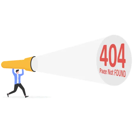 Businessman being guided by hand holding flashlight uncovering 404 error  Illustration