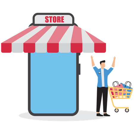 Businessman being happy after shopping  Illustration