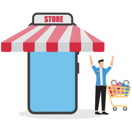 Businessman being happy after shopping  Illustration