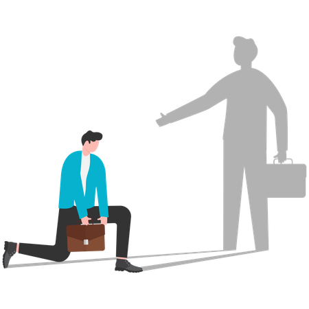 Businessman being pushed by his own shadow  Illustration