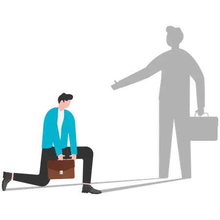 Businessman being pushed by his own shadow  Illustration