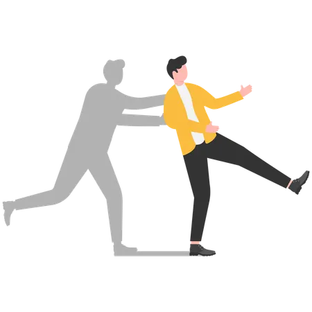 Businessman being pushed by his own shadow  Illustration