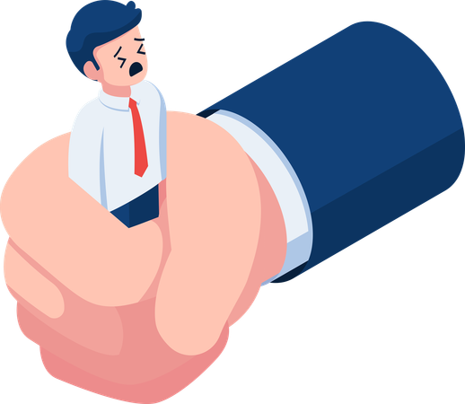 Businessman Being Squeezed by Giant Hand Oppression and Work Under Pressure  Illustration