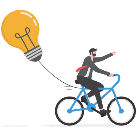 Business Biking And Pulling Ideas Bulb Bicycle And Ride Concept Illustration