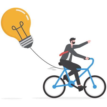 Businessman biking and pulling ideas  Illustration