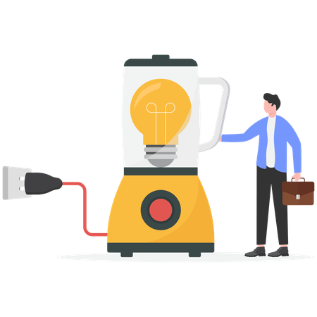 Businessman blending business idea in mixer machine  Illustration