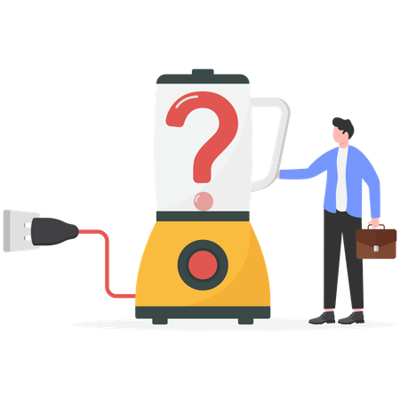 Businessman blending question mark in mixer machine  Illustration