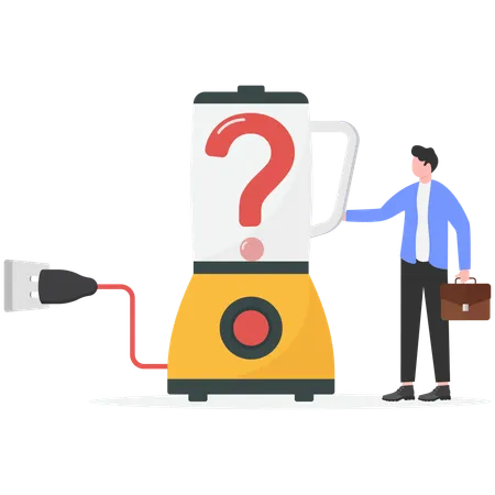 Businessman blending question mark in mixer machine  Illustration