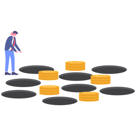 Businessman blind folded for currency coin  Illustration