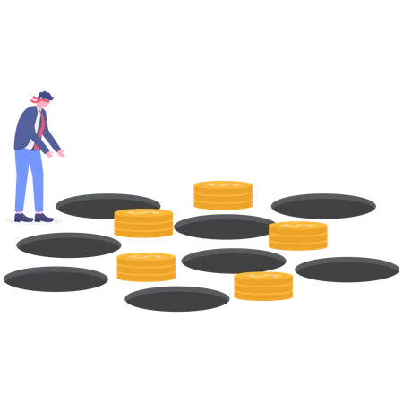 Businessman blind folded for currency coin  Illustration