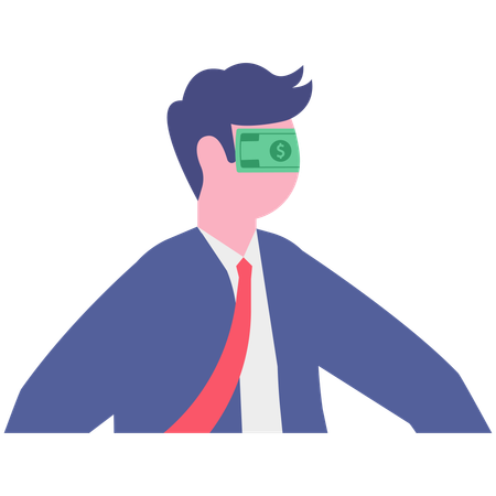 Businessman blind folded with currency note  Illustration