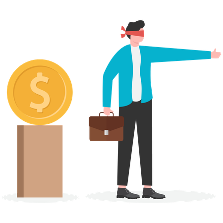 Businessman blindfolded with money direction  Illustration