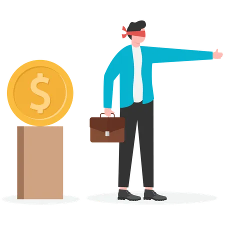 Businessman blindfolded with money direction  Illustration