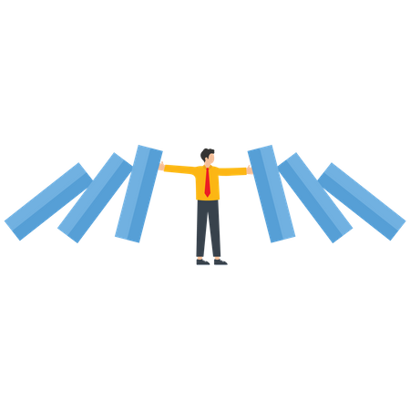 Businessman blocking domino effect  Illustration