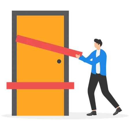 Businessman blocking on door  Illustration