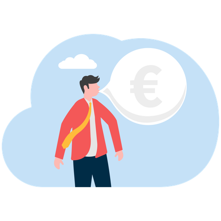 Businessman blowing Euro speech bubble  Illustration