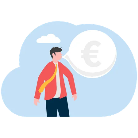 Businessman blowing Euro speech bubble  Illustration