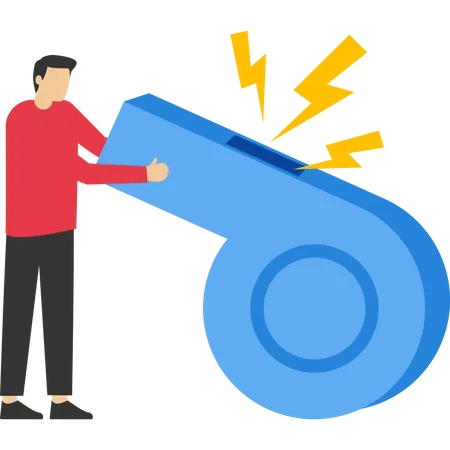 Whistleblower Business Insider Mistake To Disclose Information Illegally To Public Concept Businessman Blowing Whistle Pointing Signal To Inform Others Flat Vector Illustration On A White Background Illustration
