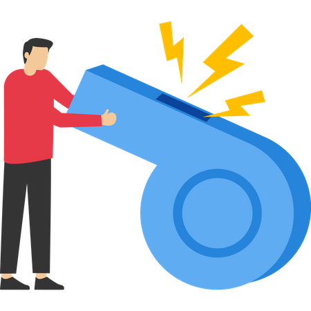 Businessman blowing whistle pointing signal to inform others  Illustration