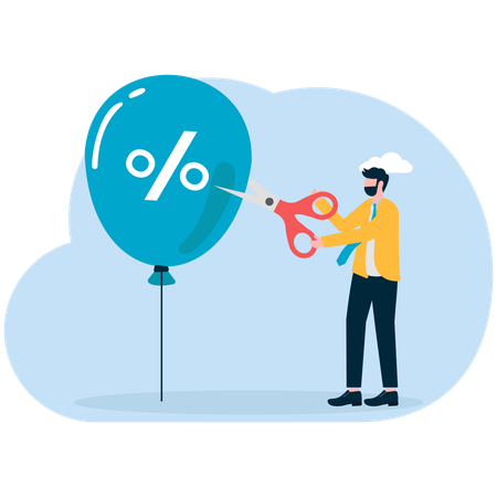 Businessman blows off percent balloon  Illustration