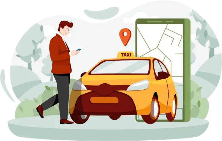 Businessman Booking cab From cab service app Illustration