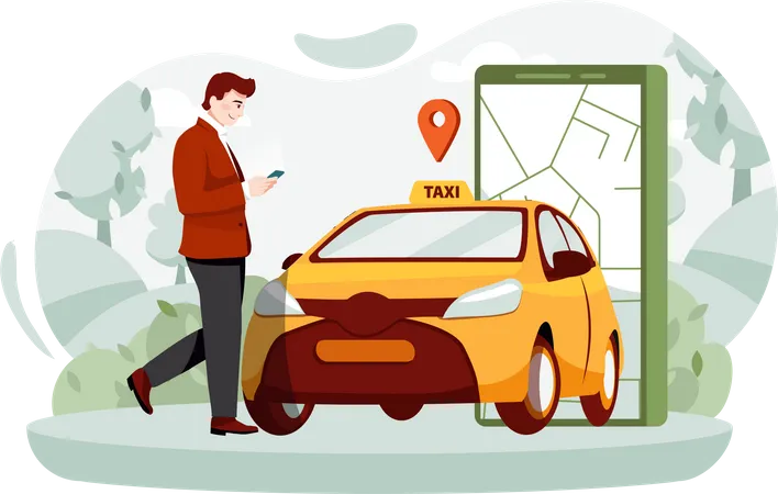 Businessman Booking cab From cab service app  Illustration