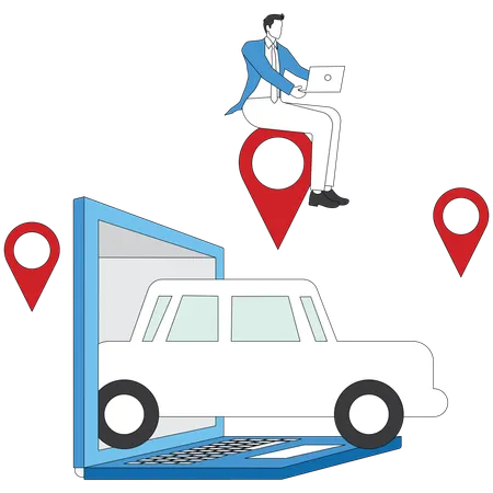 Businessman booking online car rental  Illustration
