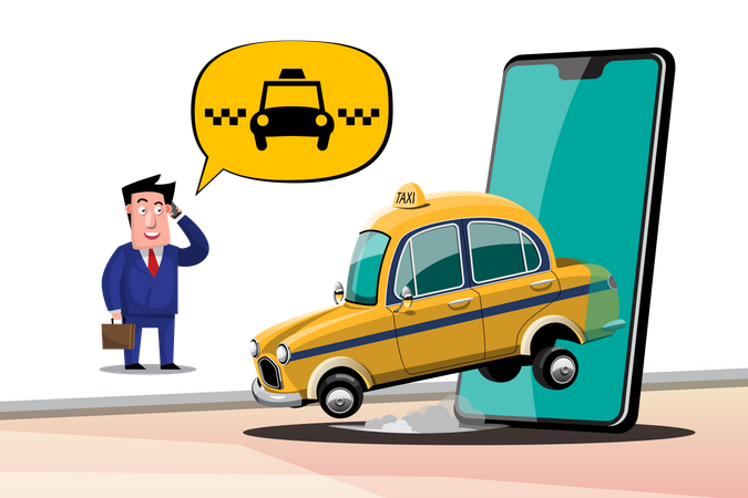 Businessman Booking online taxi service  Illustration