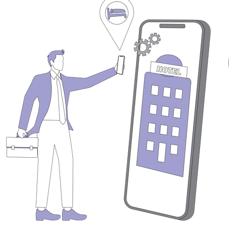 ビジネスマンがオンラインで部屋を予約する  イラスト
