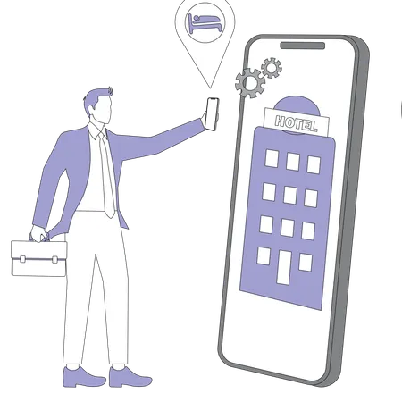 ビジネスマンがオンラインで部屋を予約する  イラスト