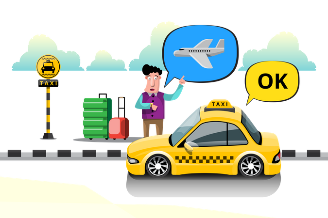 Businessman Booking Taxi for Airport Transfer Illustration