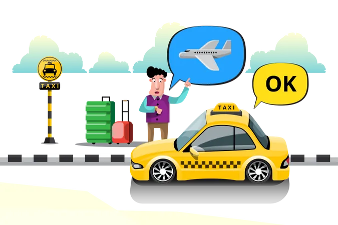 Businessman Booking Taxi for Airport Transfer Illustration