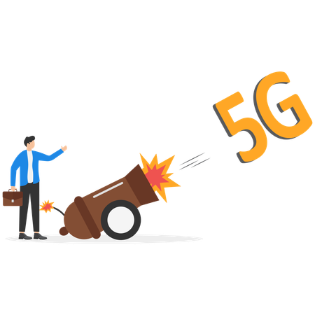 사업가, 모바일 5G 네트워크 강화  일러스트레이션
