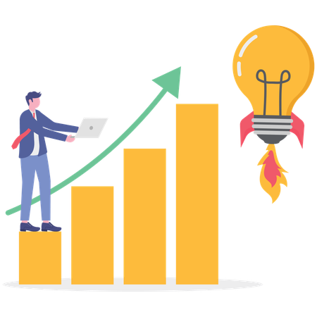 Businessman boosting business rocket  Illustration
