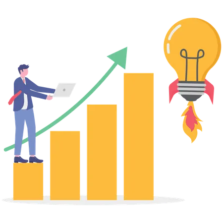 Businessman boosting business rocket  Illustration