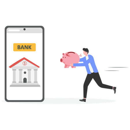 Businessman borrow money from the bank to use the money to expand the business to grow  Illustration