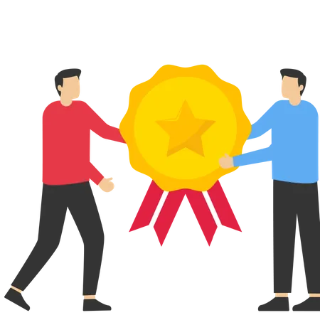 Businessman Boss Giving Gold Star Badge To Winning Employee Employee Award Recognition Best Sales Champion Or Certificate Concept Success Achievement Award Or Top Star Of The Month Illustration