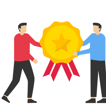 Businessman boss giving gold star badge to giving gold star badge  Illustration