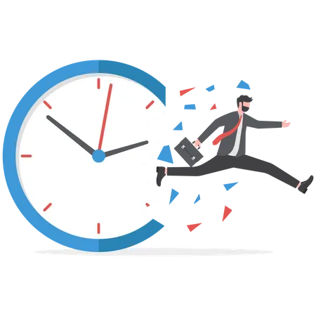 Businessman Breaking A Clock Face Running For A Profit Time Is Money Competition Move And Faster Concepts Business Concept Illustration Time Design Hour Career Competition Determination Run Illustration