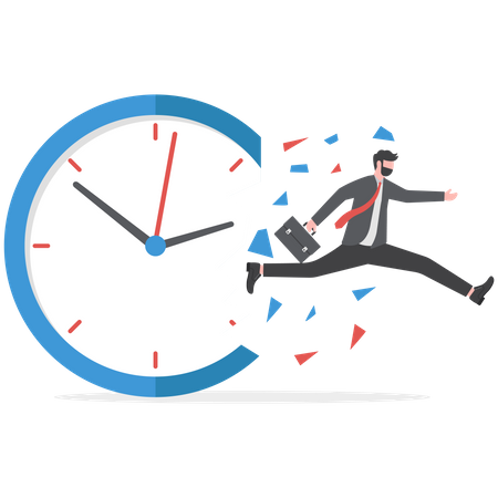 Businessman breaking a clock face running for a profit  Illustration