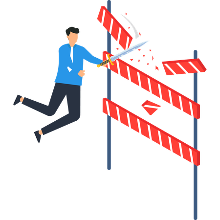 Businessman Breaking Barriers with Sword  Illustration