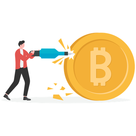 Businessman breaking bitcoin  Illustration