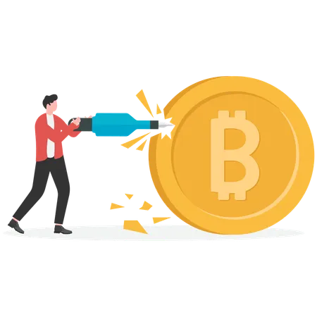 Businessman breaking bitcoin  Illustration