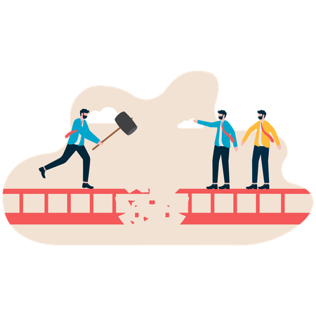 Businessman breaking bridge  Illustration