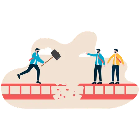 Businessman breaking bridge  Illustration