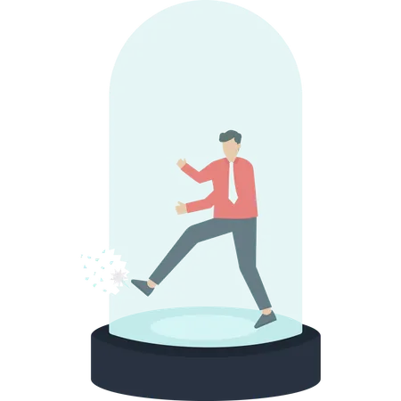 ビジネスの障壁を打ち破るビジネスマン  イラスト