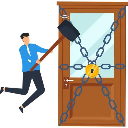 Businessman breaking business barriers  Illustration